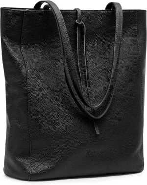 Kattee Genuine Leather Tote Bags for Women, Soft Shoulder Purses and Handbags, Casual Totes Work Travel