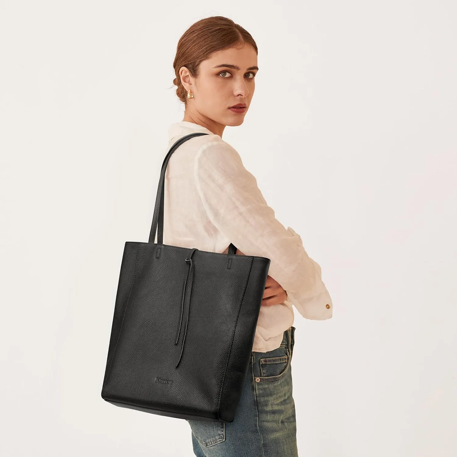 Kattee Genuine Leather Tote Bags for Women, Soft Shoulder Purses and Handbags, Casual Totes Work Travel