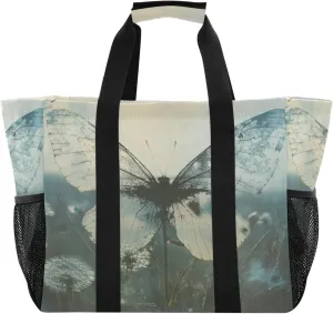 Kigai Butterfly Dandelion Reusable Grocery Bag with Handles Waterproof Foldable Extra Large Tote Shopping Bag Standing Organizer for Picnics, Beach, Pool, Laundry, Car, Camping