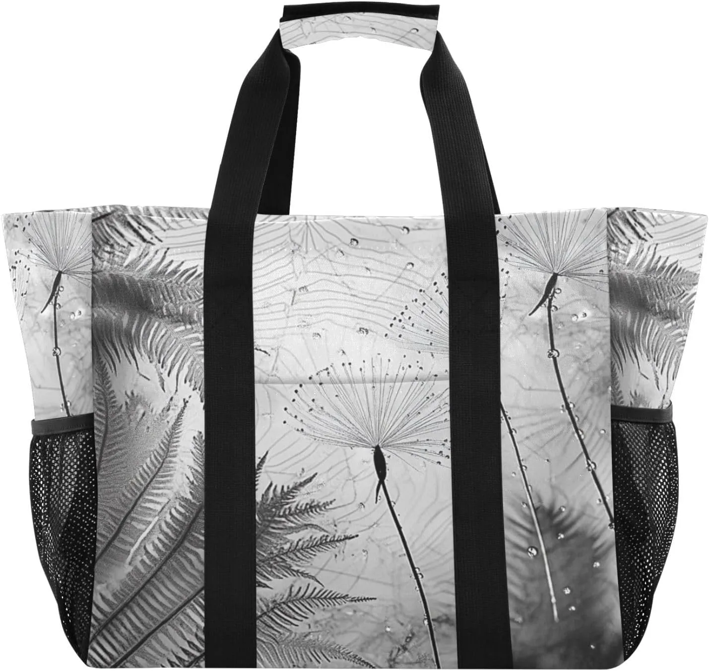 Kigai Dandelion Fern Reusable Grocery Bag with Handles Waterproof Foldable Extra Large Tote Shopping Bag Standing Organizer for Picnics, Beach, Pool, Laundry, Car, Camping