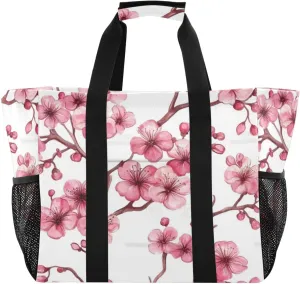 Kigai Pink Peach Flowers Reusable Grocery Bag with Handles Waterproof Foldable Extra Large Tote Shopping Bag Standing Organizer for Picnics, Beach, Pool, Laundry, Car, Camping