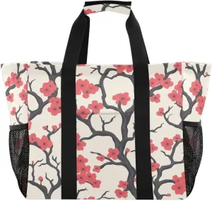 Kigai Pink Peach Flowers Reusable Grocery Bag with Handles Waterproof Foldable Extra Large Tote Shopping Bag Standing Organizer for Picnics, Beach, Pool, Laundry, Car, Camping