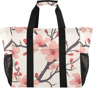 Kigai Pink Peach Flowers Reusable Grocery Bag with Handles Waterproof Foldable Extra Large Tote Shopping Bag Standing Organizer for Picnics, Beach, Pool, Laundry, Car, Camping