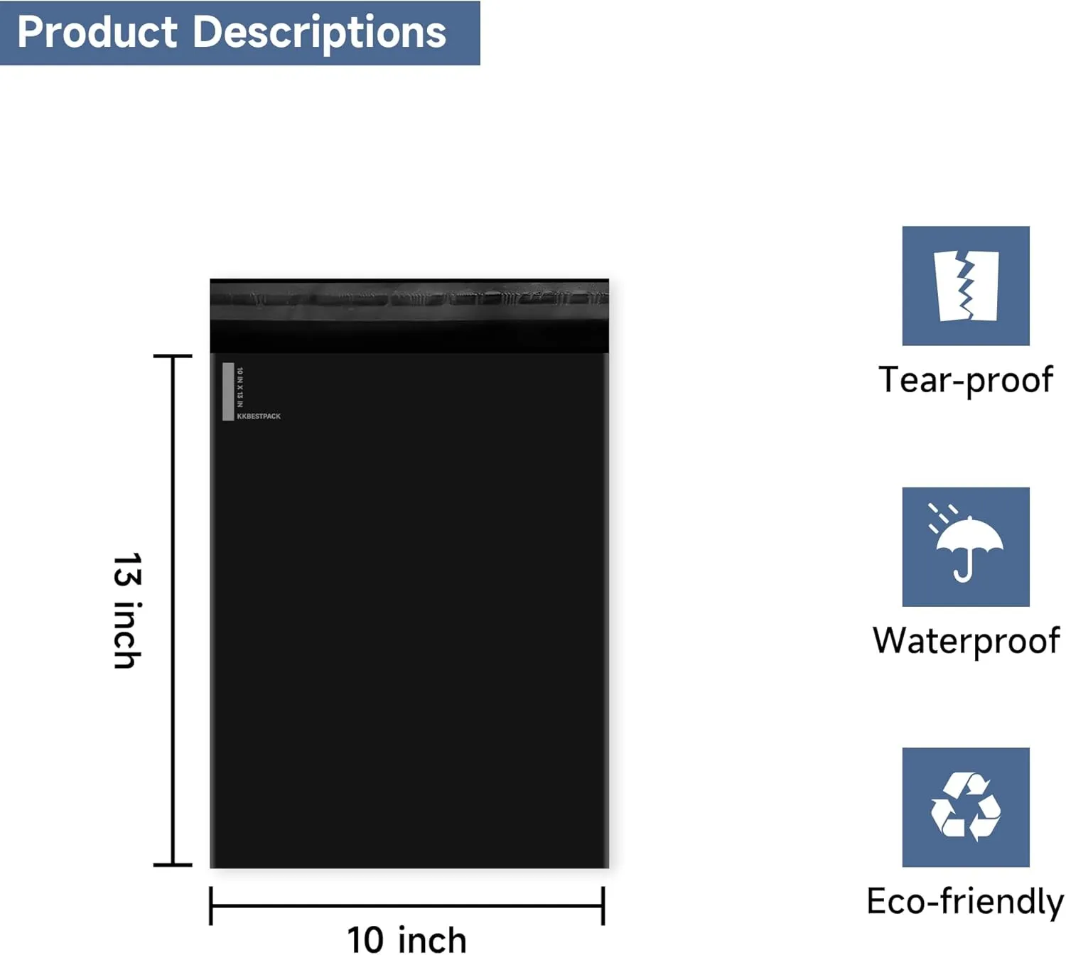 KKBESTPACK 100 Large Poly Mailers 10x13 Shipping Bags for Small Business  Self Sealing Package Envelopes (10 x 13 Pack of 100, Black)