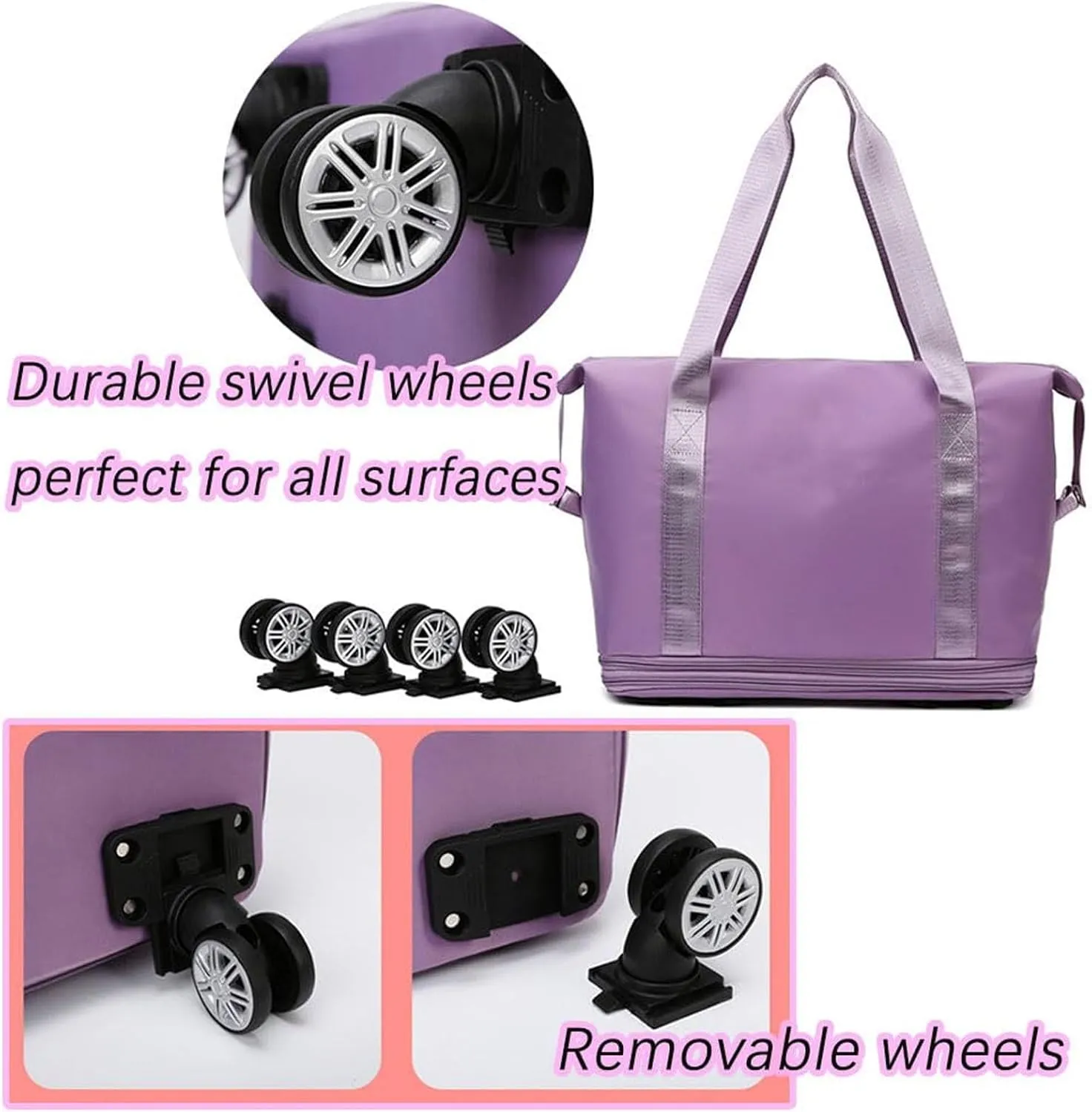 Klarson Expandable Bag, Lightweight Durable Rolling Duffles and Expandable Wheeled Carry-On Foldable Suitcase without Handle, (Black)