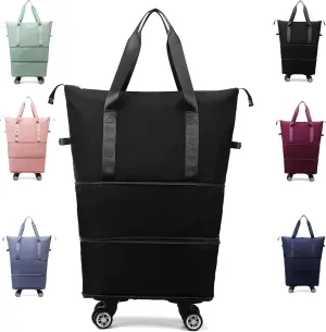 Klarson Expandable Bag, Lightweight Durable Rolling Duffles and Expandable Wheeled Carry-On Foldable Suitcase without Handle, (Black)
