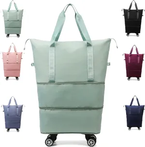 Klarson Expandable Bag, Lightweight Durable Rolling Duffles and Expandable Wheeled Carry-On Foldable Suitcase without Handle, (Green)