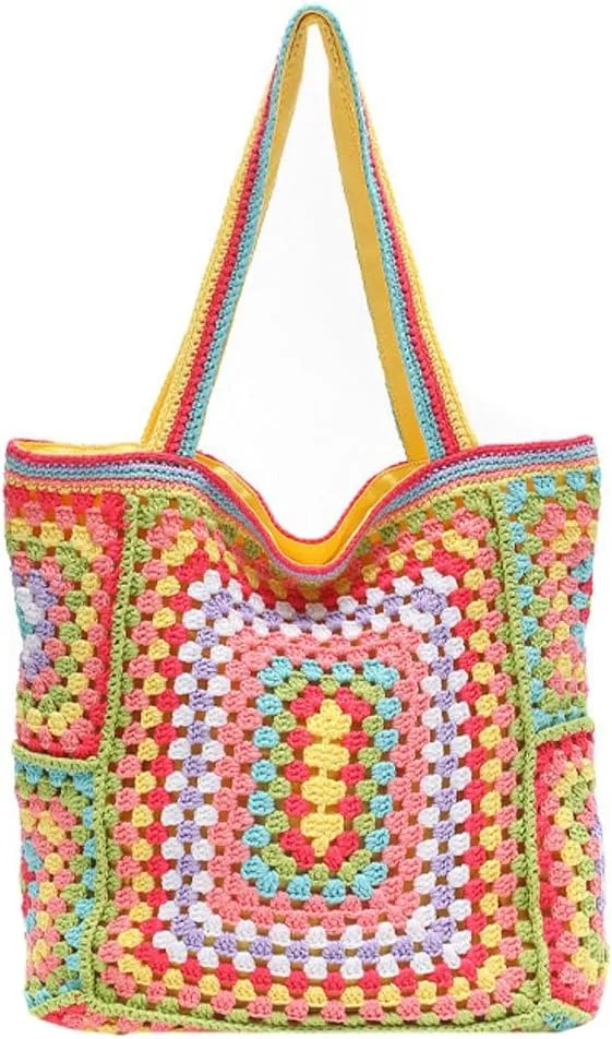 Knitted Shouder Bags for Women Crochet Handbag Colorful Summer Totes Oversized Woven Top Handle Purse