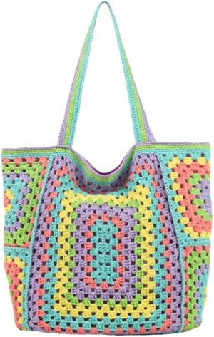 Knitted Shouder Bags for Women Crochet Handbag Colorful Summer Totes Oversized Woven Top Handle Purse