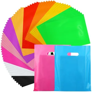 Kosiz 1000 Pcs Plastic Shopping Bags Bulk 9 x 12 in Goodie Merchandise Bags with Die Cutting Handles Small Party Favor Gift for Business, Mother Day, Birthday, Wedding Party Supplies(Colorful)