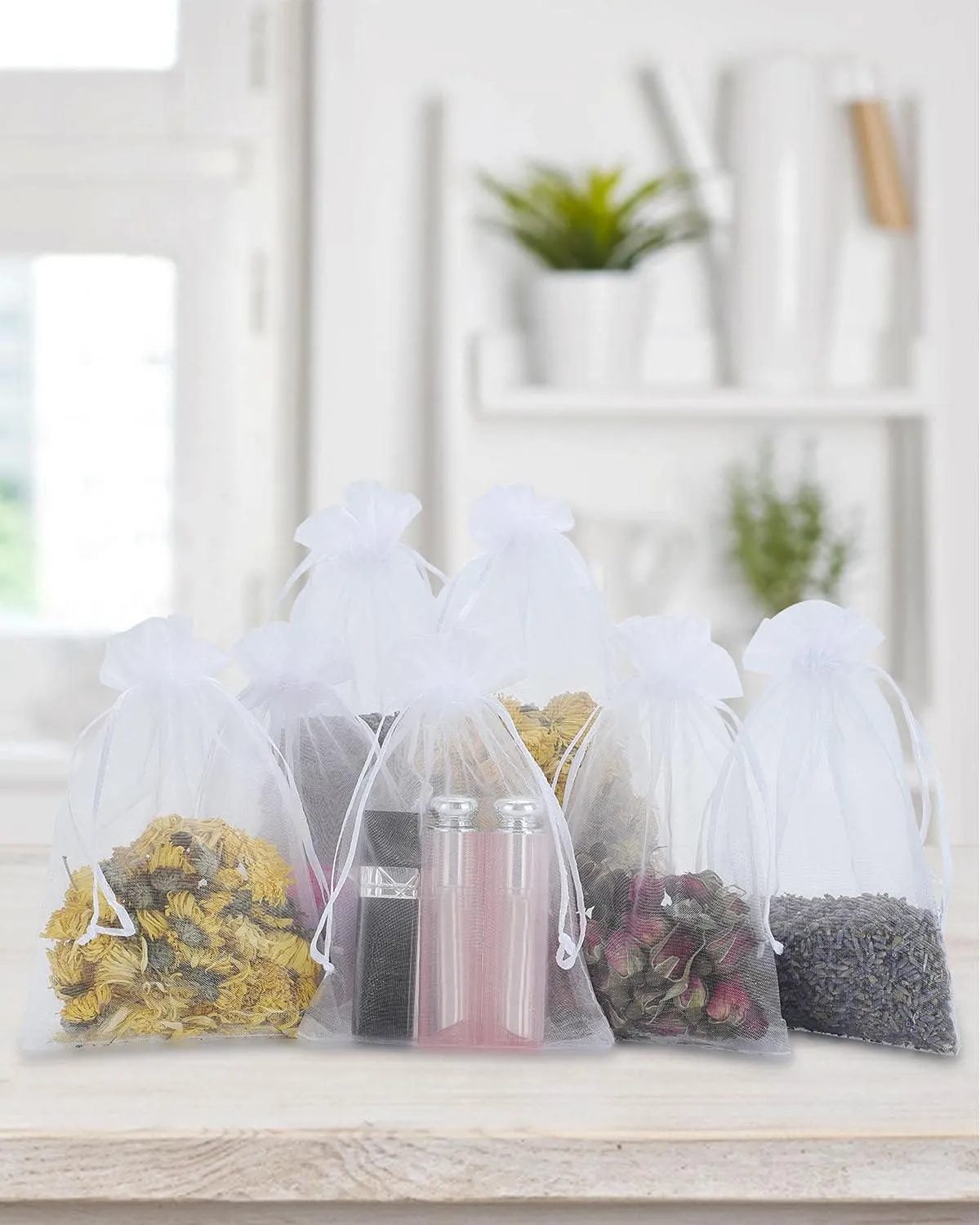 Kslong 100PCS Small Mesh Bags Drawstring 3x4,Sheer Organza Bags Drawstring for Jewelry, Mesh Party Wedding Favor Bags for Small Business,Candy,Bracelet Packaging,Empty Sachet Bags (White)