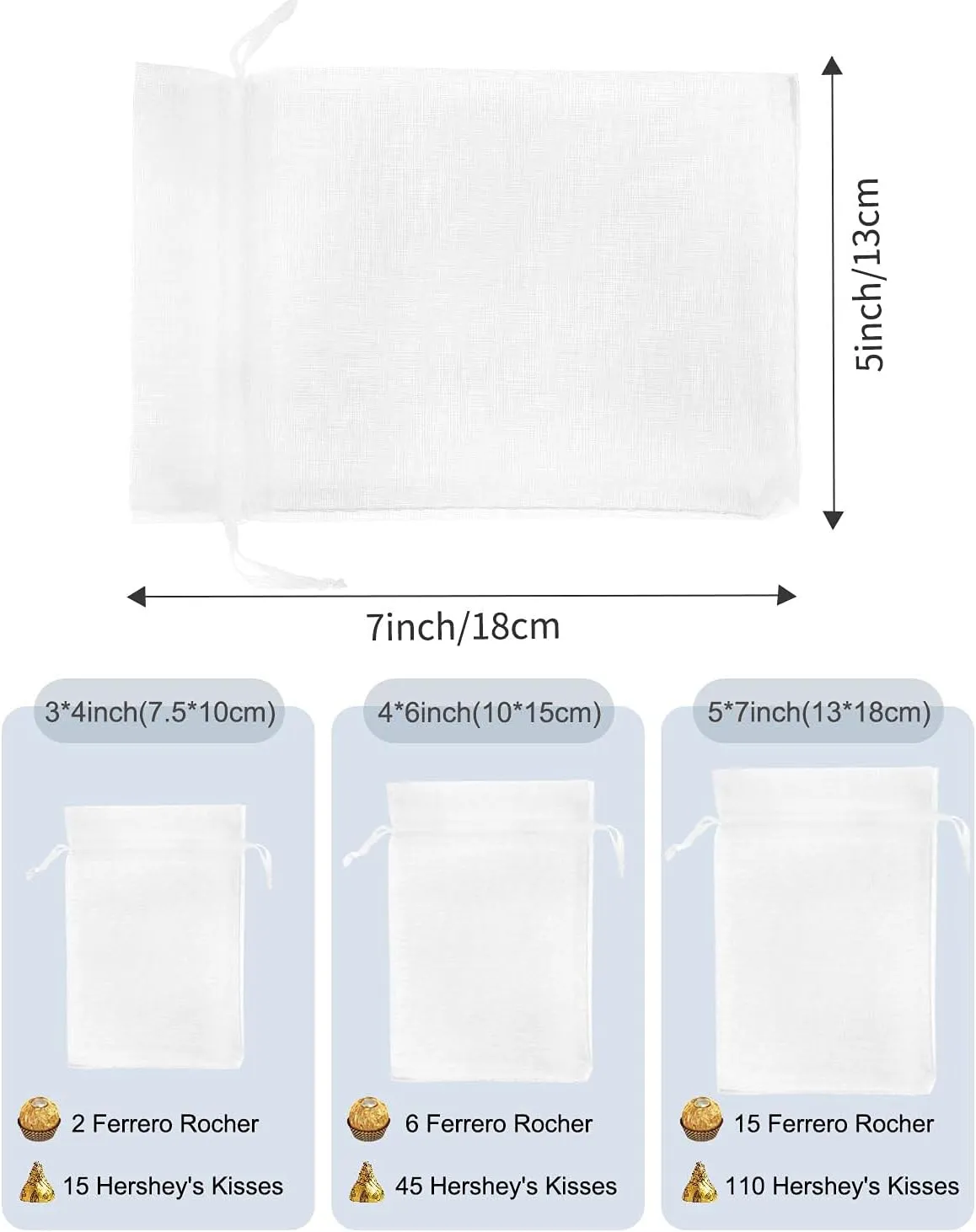 Kslong 100PCS Small Mesh Bags Drawstring 3x4,Sheer Organza Bags Drawstring for Jewelry, Mesh Party Wedding Favor Bags for Small Business,Candy,Bracelet Packaging,Empty Sachet Bags (White)