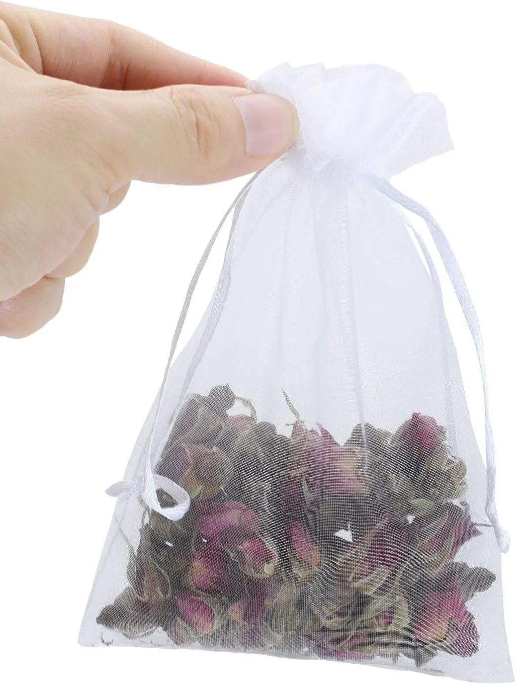 Kslong 100PCS Small Mesh Bags Drawstring 3x4,Sheer Organza Bags Drawstring for Jewelry, Mesh Party Wedding Favor Bags for Small Business,Candy,Bracelet Packaging,Empty Sachet Bags (White)