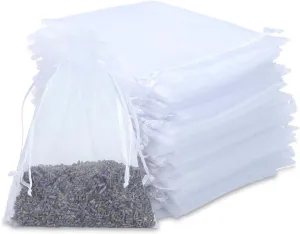 Kslong 100PCS Small Mesh Bags Drawstring 3x4,Sheer Organza Bags Drawstring for Jewelry, Mesh Party Wedding Favor Bags for Small Business,Candy,Bracelet Packaging,Empty Sachet Bags (White)