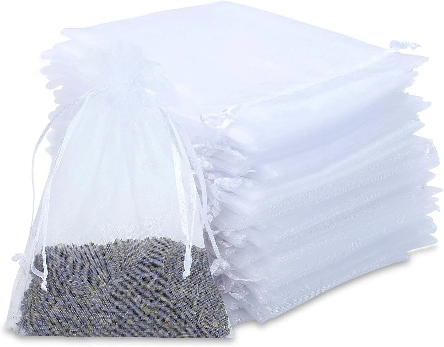 Kslong 100PCS Small Mesh Bags Drawstring 3x4,Sheer Organza Bags Drawstring for Jewelry, Mesh Party Wedding Favor Bags for Small Business,Candy,Bracelet Packaging,Empty Sachet Bags (White)