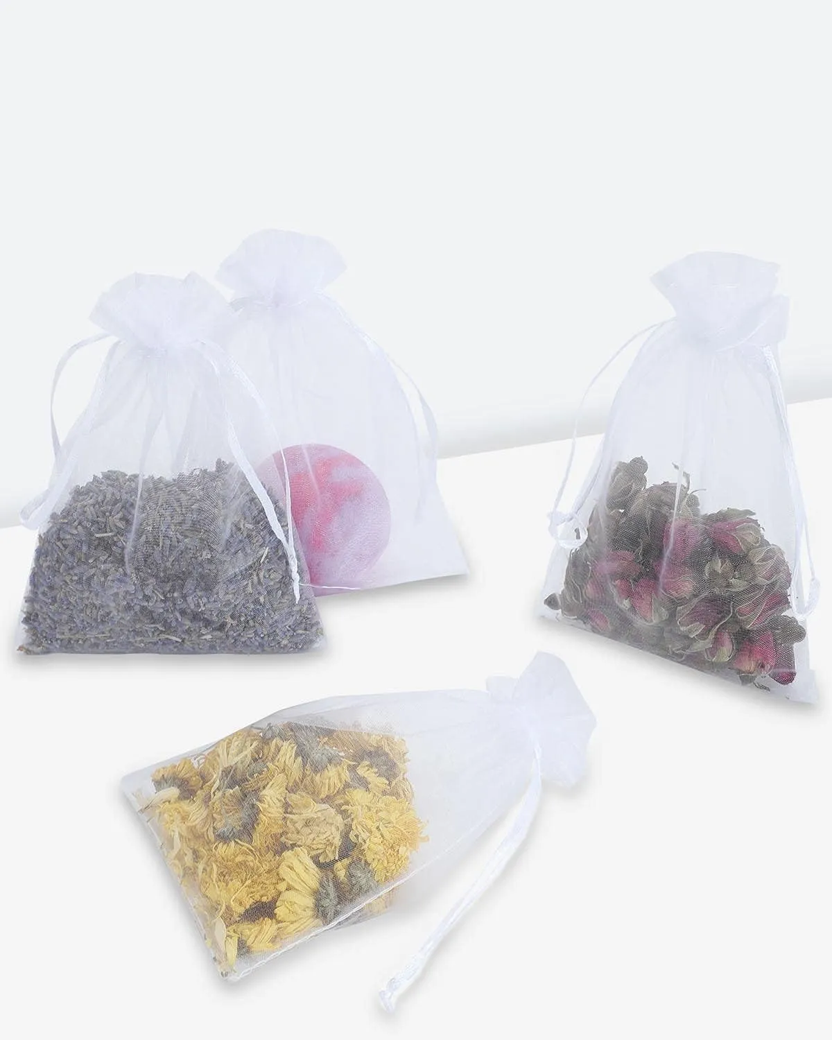 Kslong 100PCS Small Mesh Bags Drawstring 3x4,Sheer Organza Bags Drawstring for Jewelry, Mesh Party Wedding Favor Bags for Small Business,Candy,Bracelet Packaging,Empty Sachet Bags (White)
