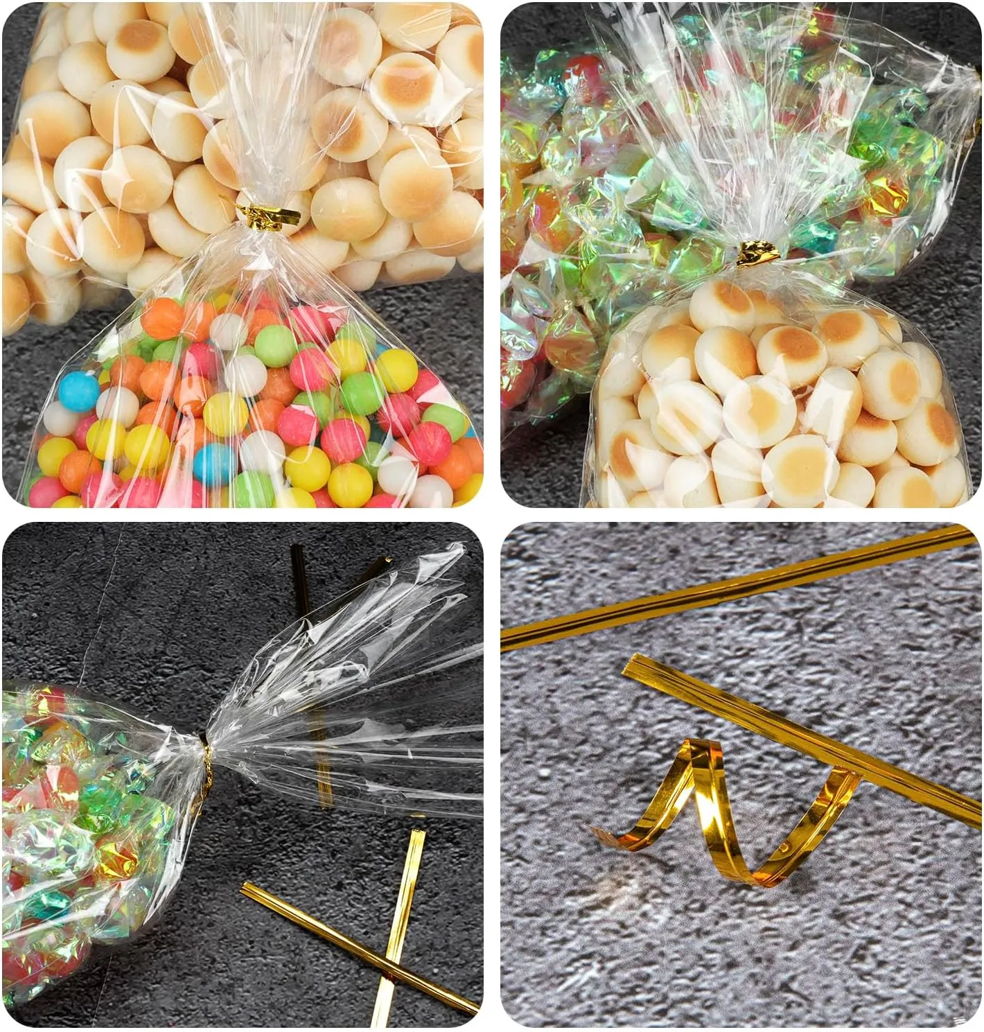 Labeol 200pcs Cellophane Bags 5x11 Treat Bags with Ties Clear Gift Candy Cookie for Packaging Party Favor Halloween Christmas Gift Wrapping