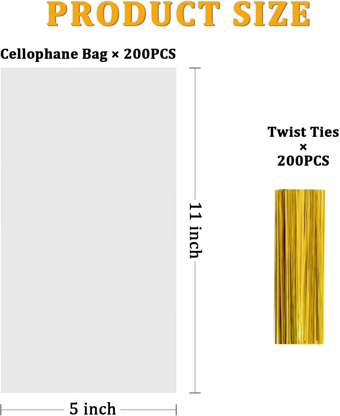 Labeol 200pcs Cellophane Bags 5x11 Treat Bags with Ties Clear Gift Candy Cookie for Packaging Party Favor Halloween Christmas Gift Wrapping