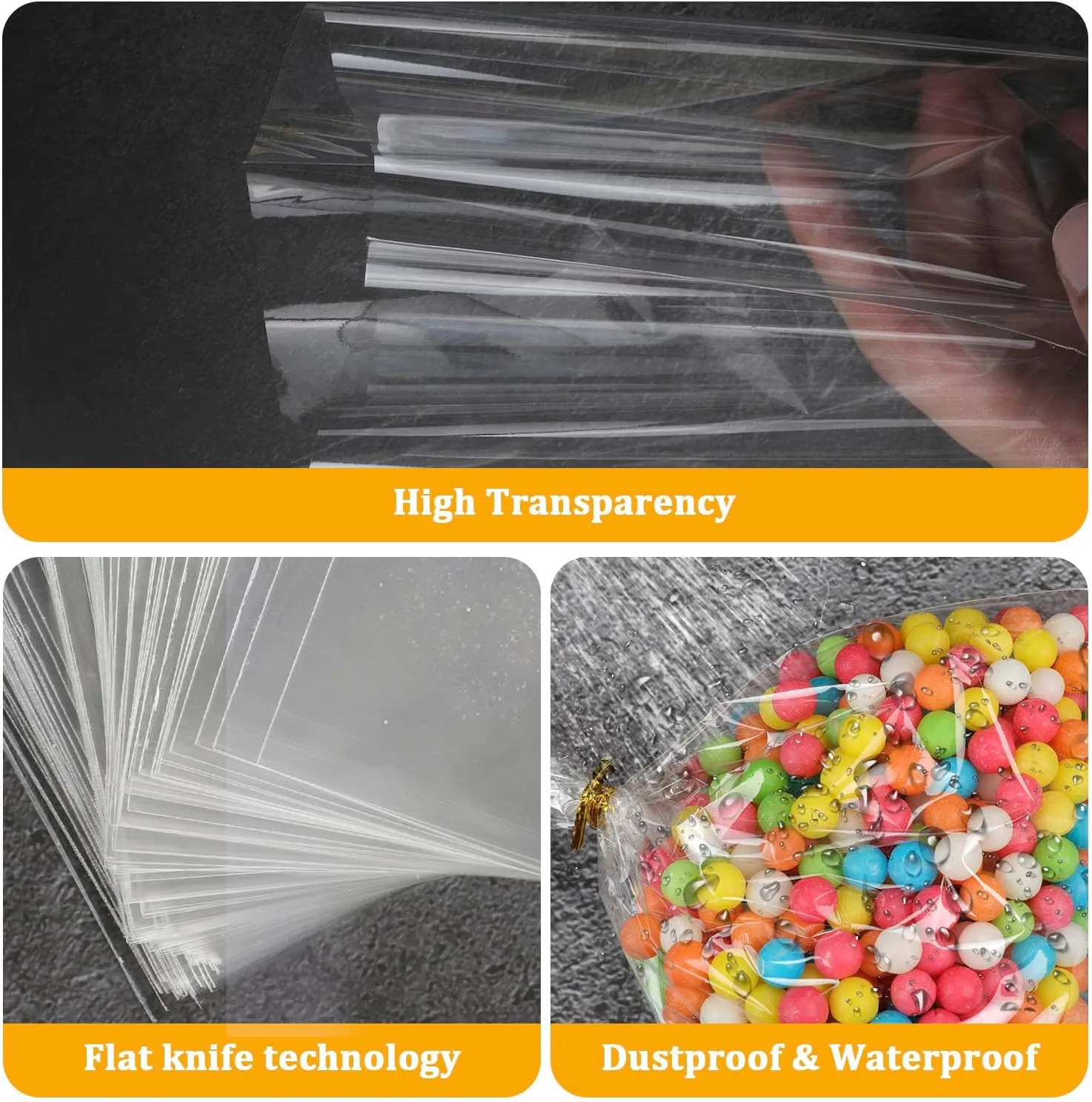 Labeol 200pcs Cellophane Bags 5x11 Treat Bags with Ties Clear Gift Candy Cookie for Packaging Party Favor Halloween Christmas Gift Wrapping