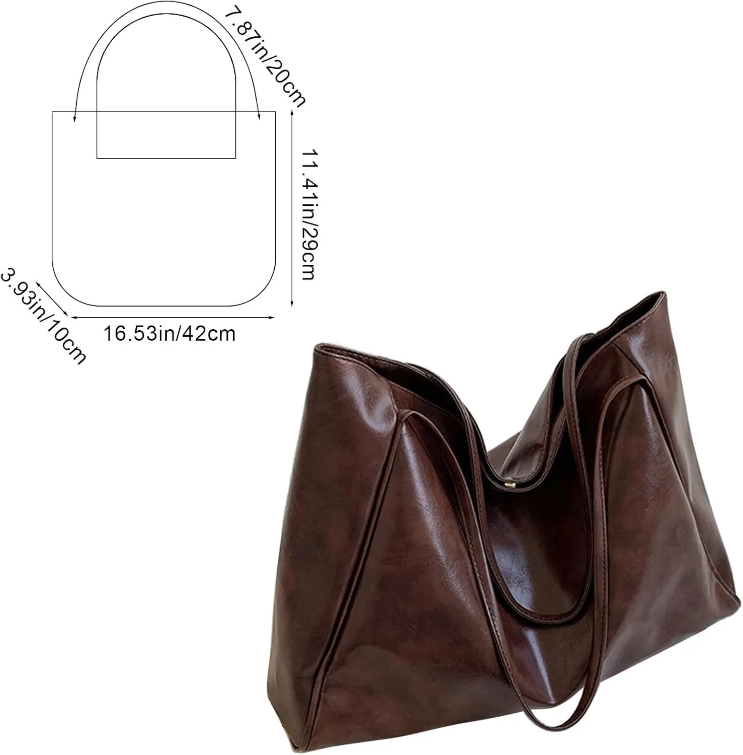 Large Capacity Shoulder Tote Bag Soft Oiled Leather Shoulder Bags Vintage Slouchy Bucket Purse Retro Handcarry