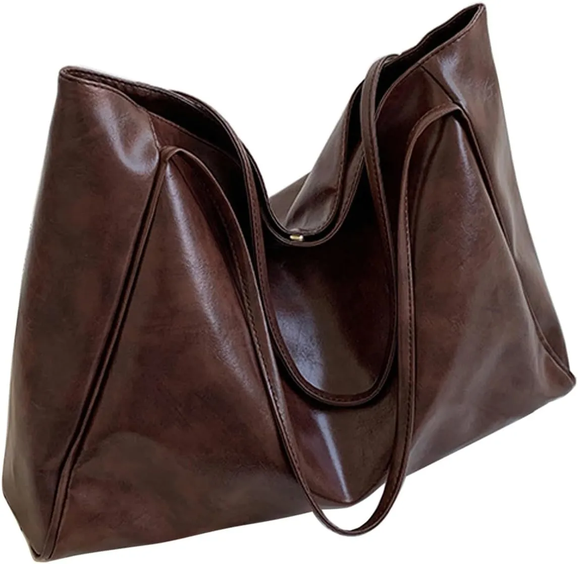Large Capacity Shoulder Tote Bag Soft Oiled Leather Shoulder Bags Vintage Slouchy Bucket Purse Retro Handcarry