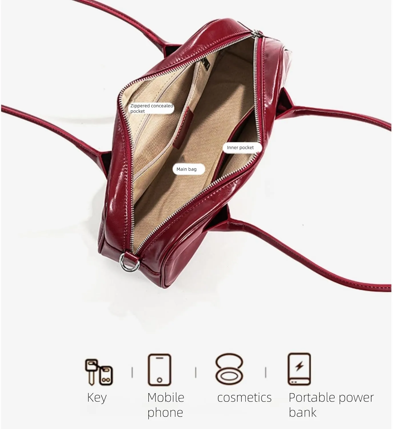 Leather shoulder bag for the underarm area, large capacity women's handbag for daily use