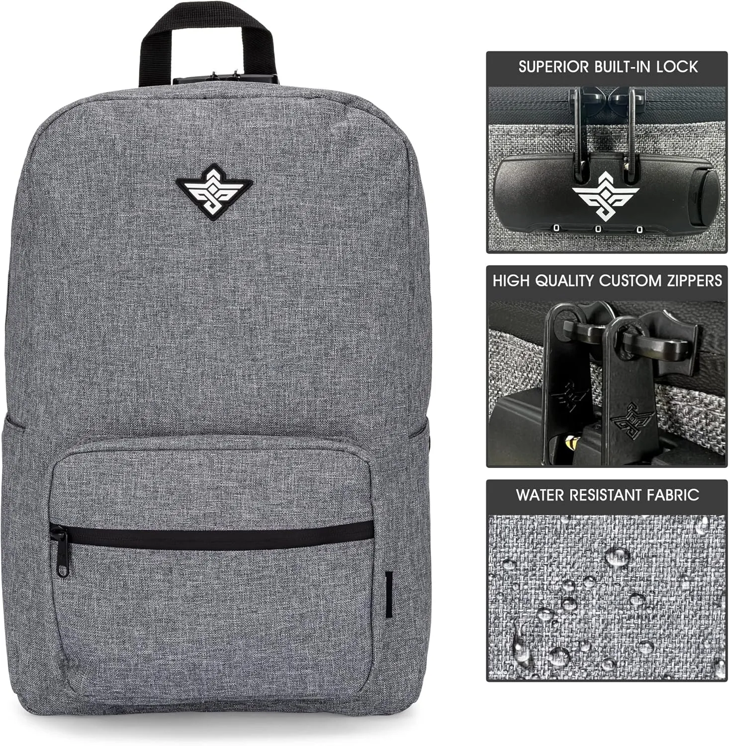 Legend Travel Laptop Back Pack with Anti Theft Combination Lock Weather Resistant Lightweight Book Bag Backpack (Gray)