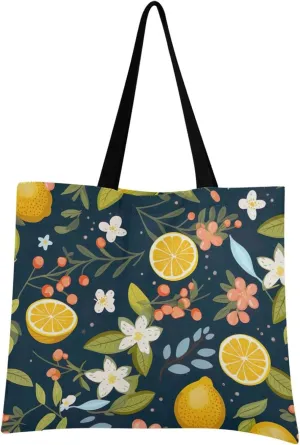 Lemon Flower Summer Tote Bag for Women Canvas Shoulder Handbags Reusable Grocery Bags Large Purse with Inner Pocket 214a9382