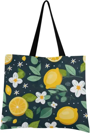 Lemon Flower Summer Tote Bag for Women Canvas Shoulder Handbags Reusable Grocery Bags Large Purse with Inner Pocket 214a9416
