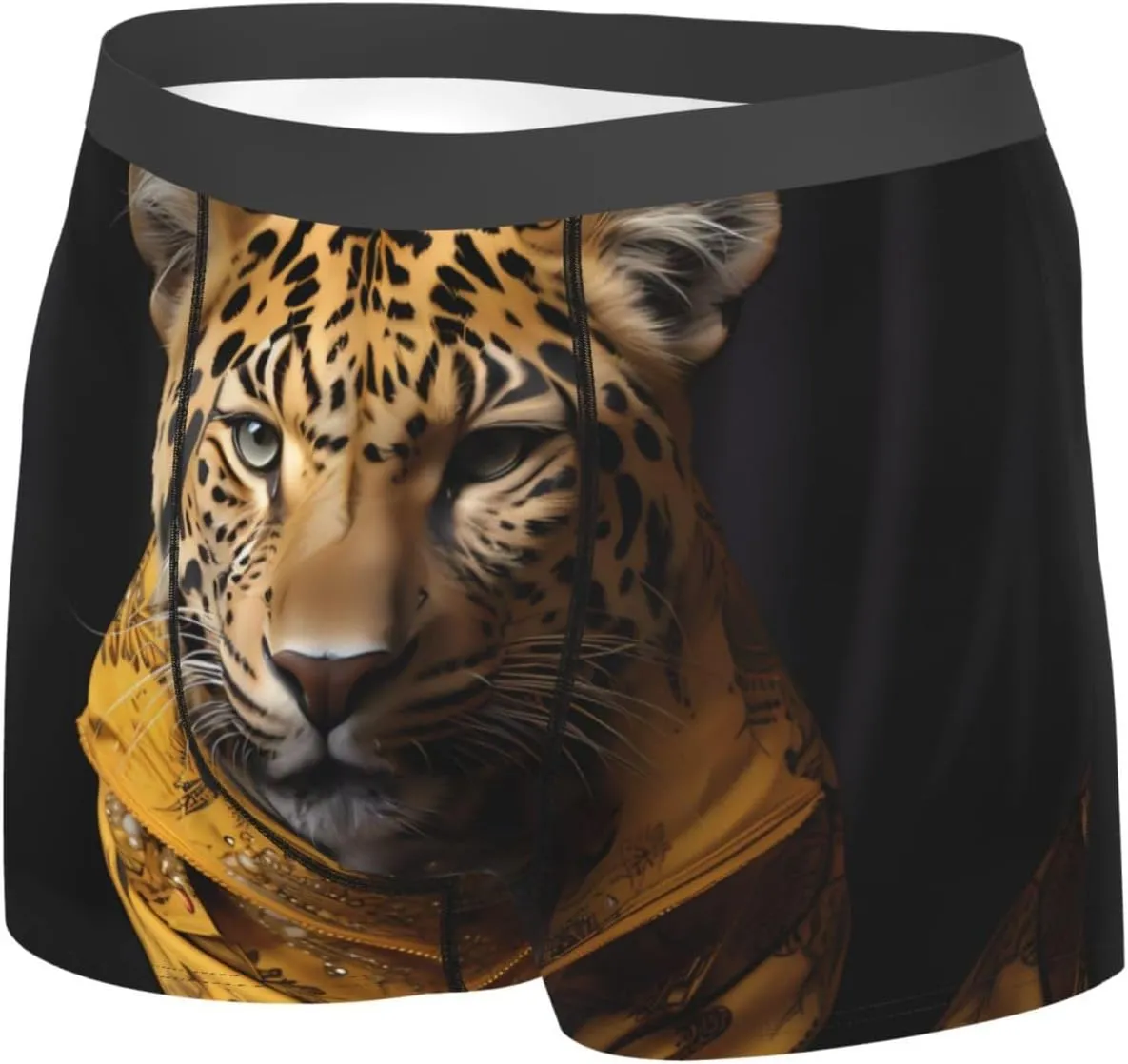 Leopard in a leather jacket Printed Men's Boxer Briefs, Polyester Elastic Boxer Briefs - Multiple Sizes
