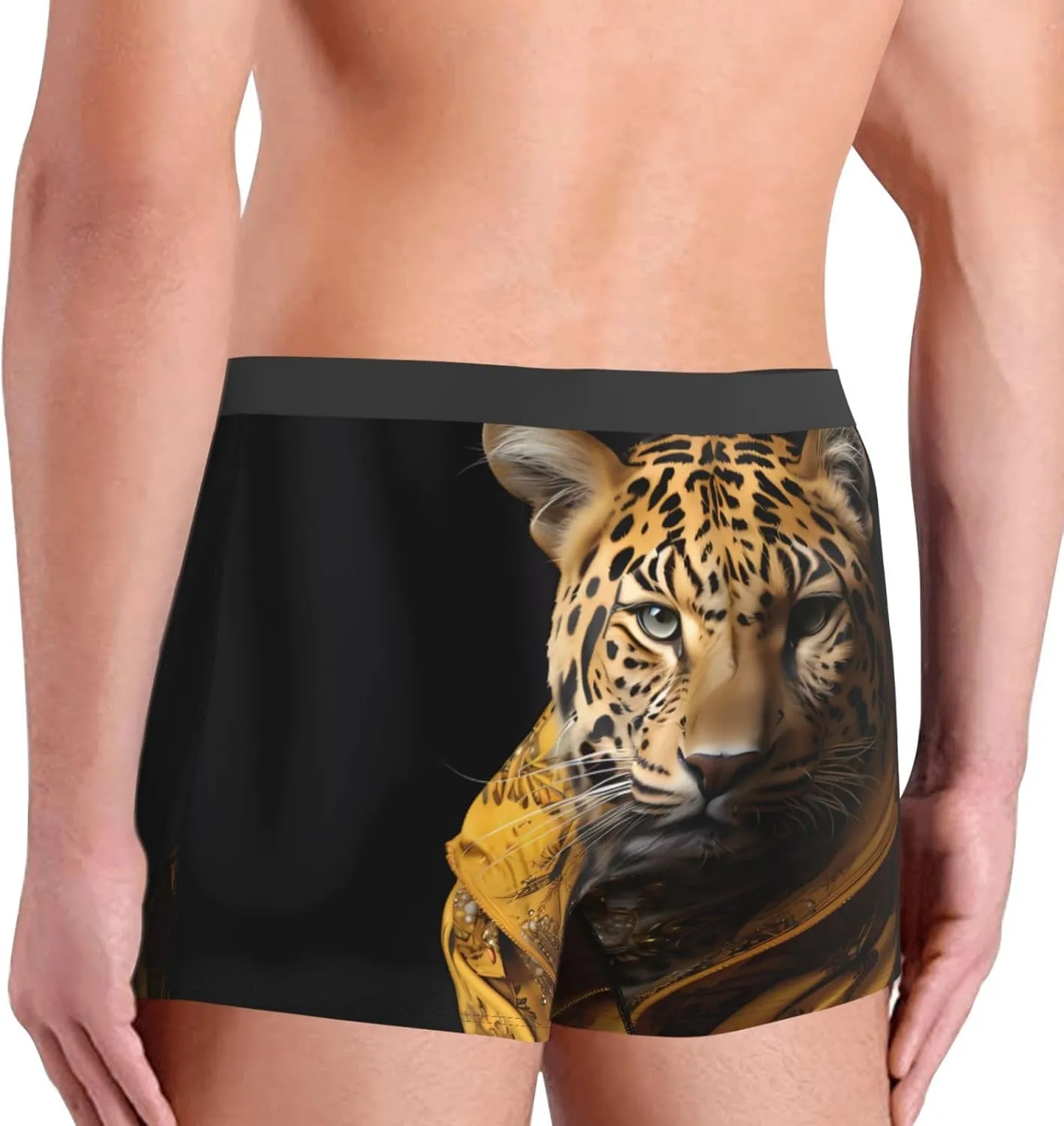 Leopard in a leather jacket Printed Men's Boxer Briefs, Polyester Elastic Boxer Briefs - Multiple Sizes