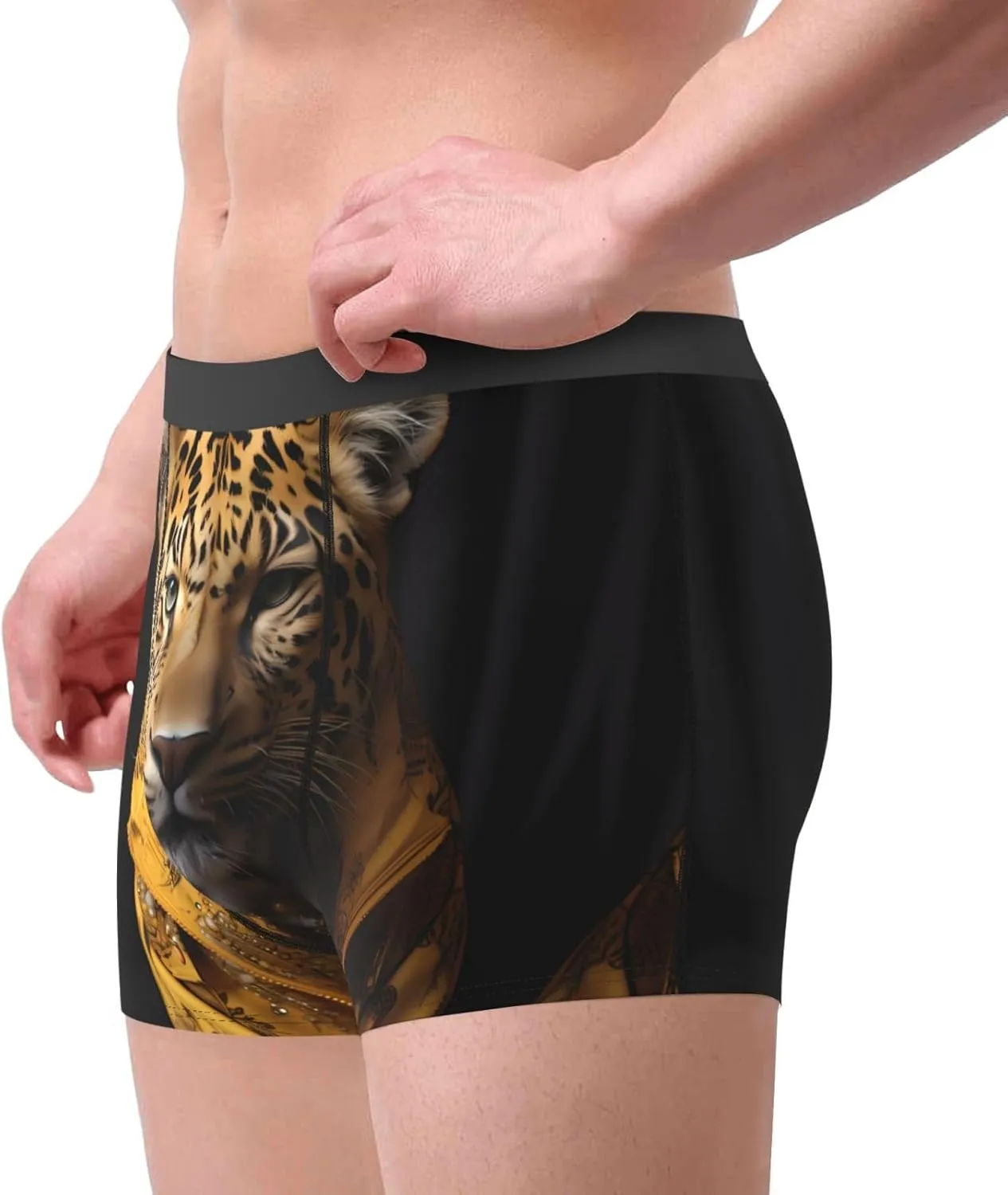 Leopard in a leather jacket Printed Men's Boxer Briefs, Polyester Elastic Boxer Briefs - Multiple Sizes