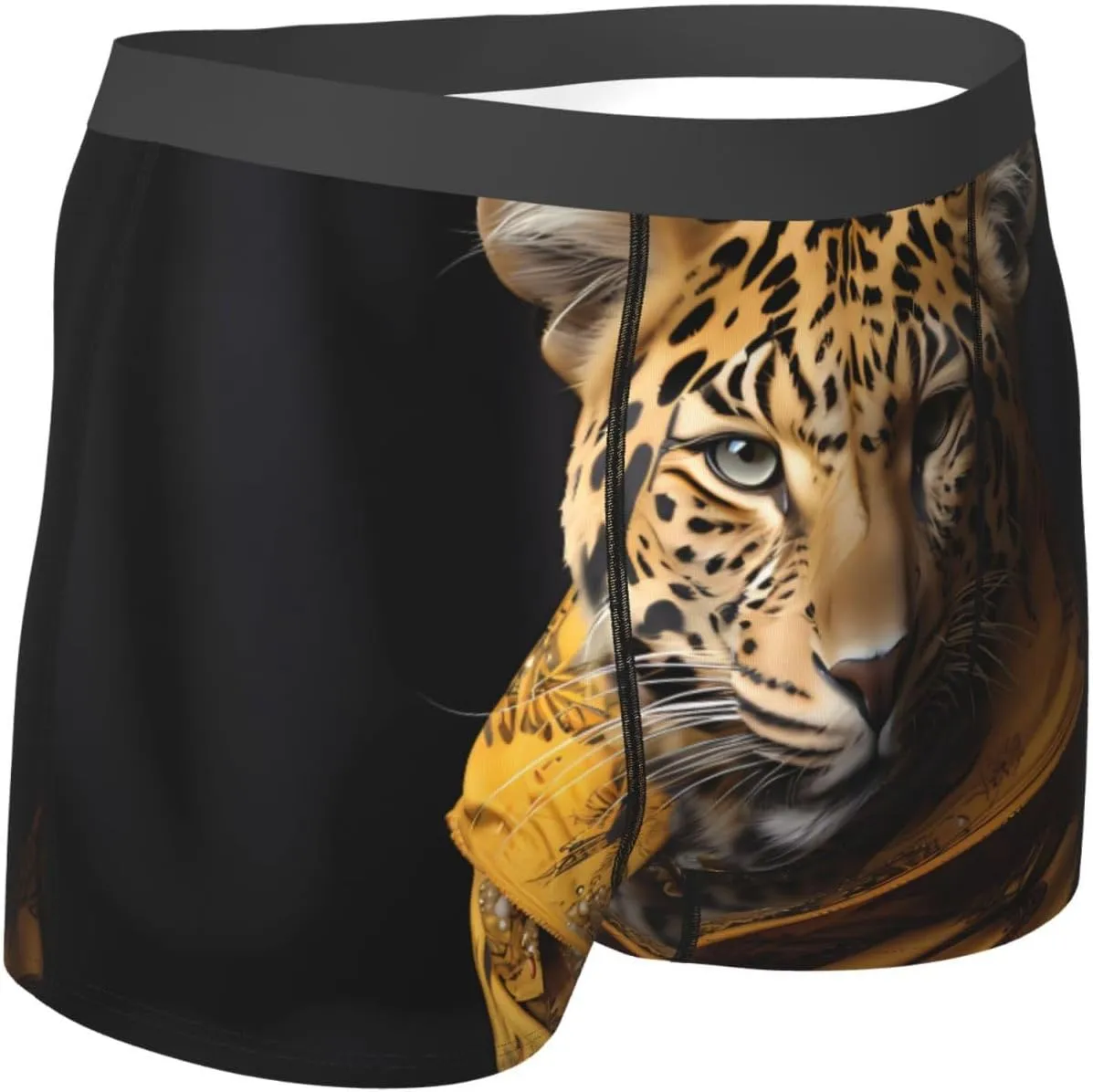 Leopard in a leather jacket Printed Men's Boxer Briefs, Polyester Elastic Boxer Briefs - Multiple Sizes