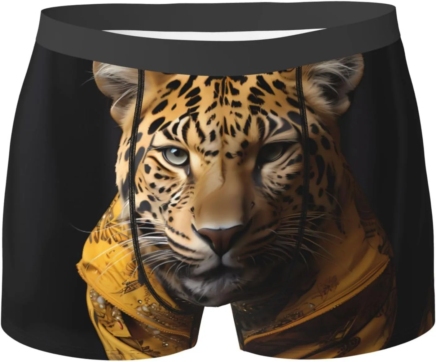 Leopard in a leather jacket Printed Men's Boxer Briefs, Polyester Elastic Boxer Briefs - Multiple Sizes