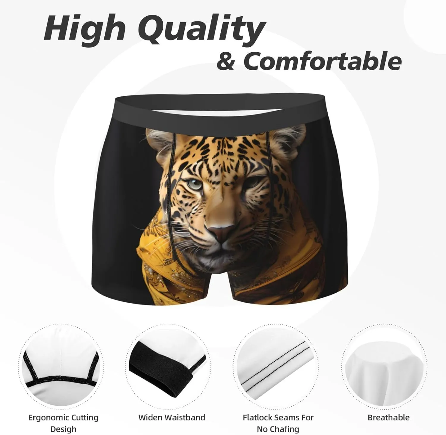 Leopard in a leather jacket Printed Men's Boxer Briefs, Polyester Elastic Boxer Briefs - Multiple Sizes