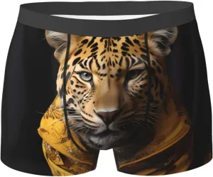 Leopard in a leather jacket Printed Men's Boxer Briefs, Polyester Elastic Boxer Briefs - Multiple Sizes