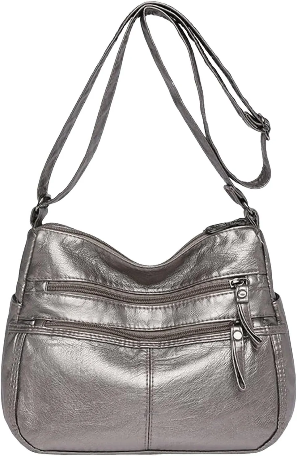 Lightweight Pocketbook Fashion Casual Women's Retro Soft Leather Zipper Double Pocket Shoulder Messenger Bag