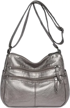 Lightweight Pocketbook Fashion Casual Women's Retro Soft Leather Zipper Double Pocket Shoulder Messenger Bag