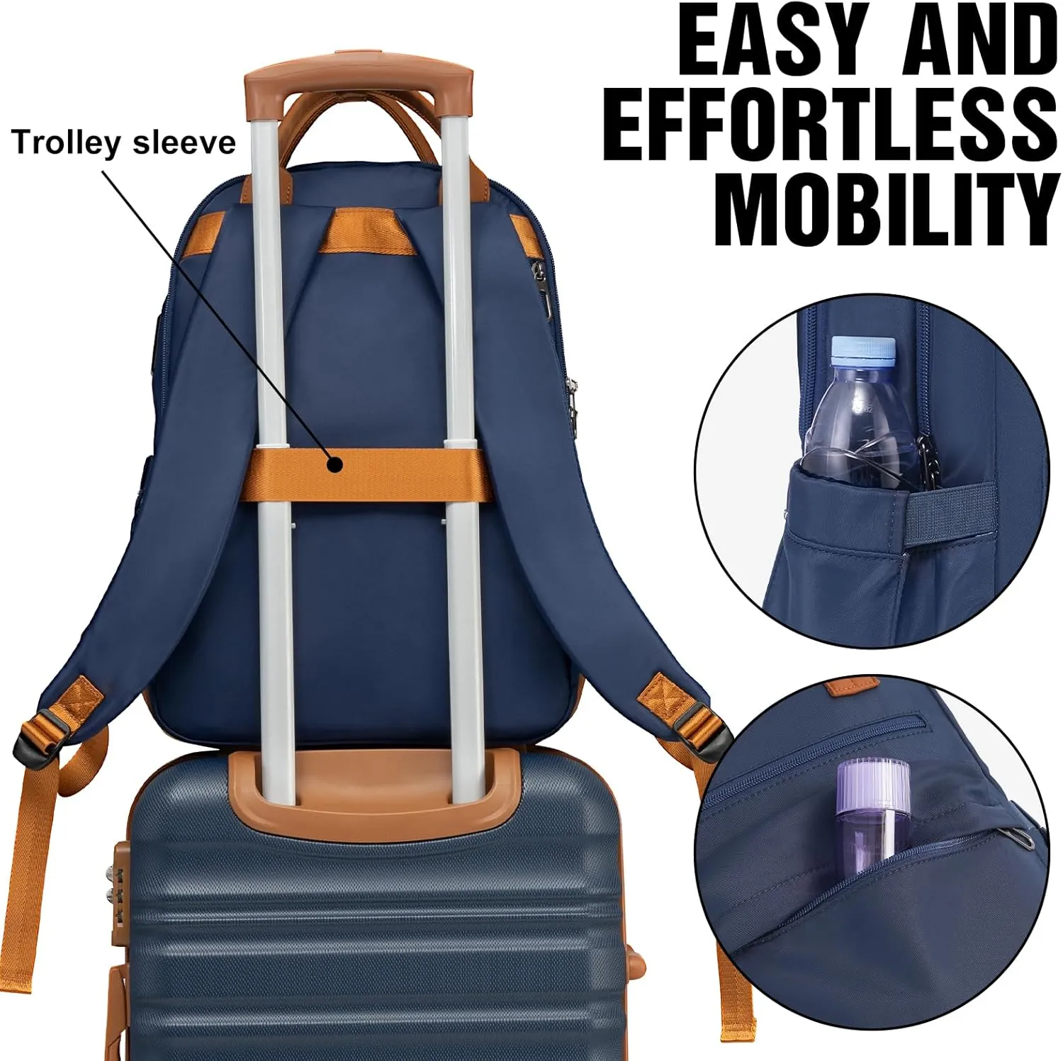 LONG VACATION 3 Piece Luggage Set 20 IN Carry on Suitcase ABS PC Hardshell Luggage with Spinner Wheels & YKK Zipper TSA Lock (20 INCH (BP/TB), NAVY)