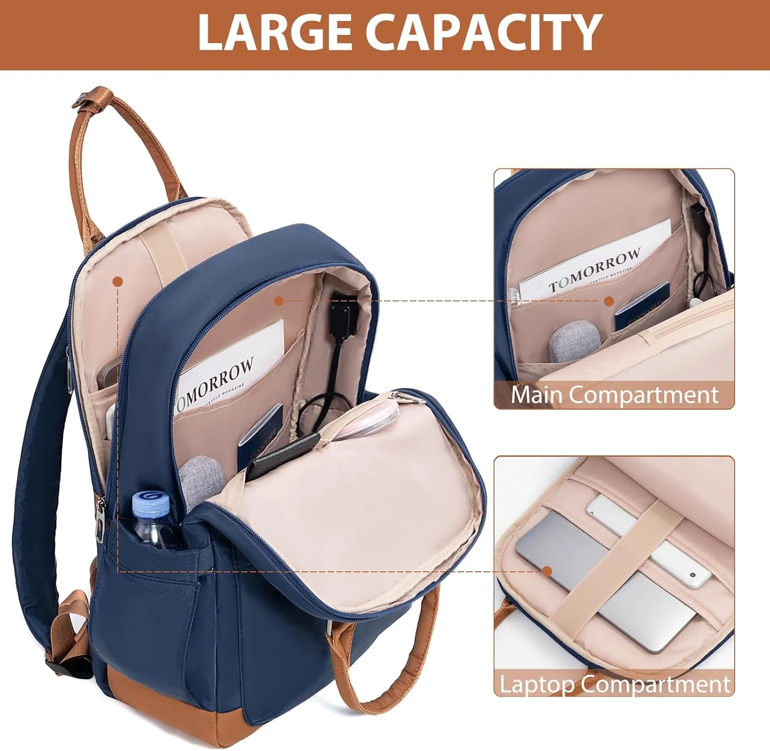LONG VACATION 3 Piece Luggage Set 20 IN Carry on Suitcase ABS PC Hardshell Luggage with Spinner Wheels & YKK Zipper TSA Lock (20 INCH (BP/TB), NAVY)