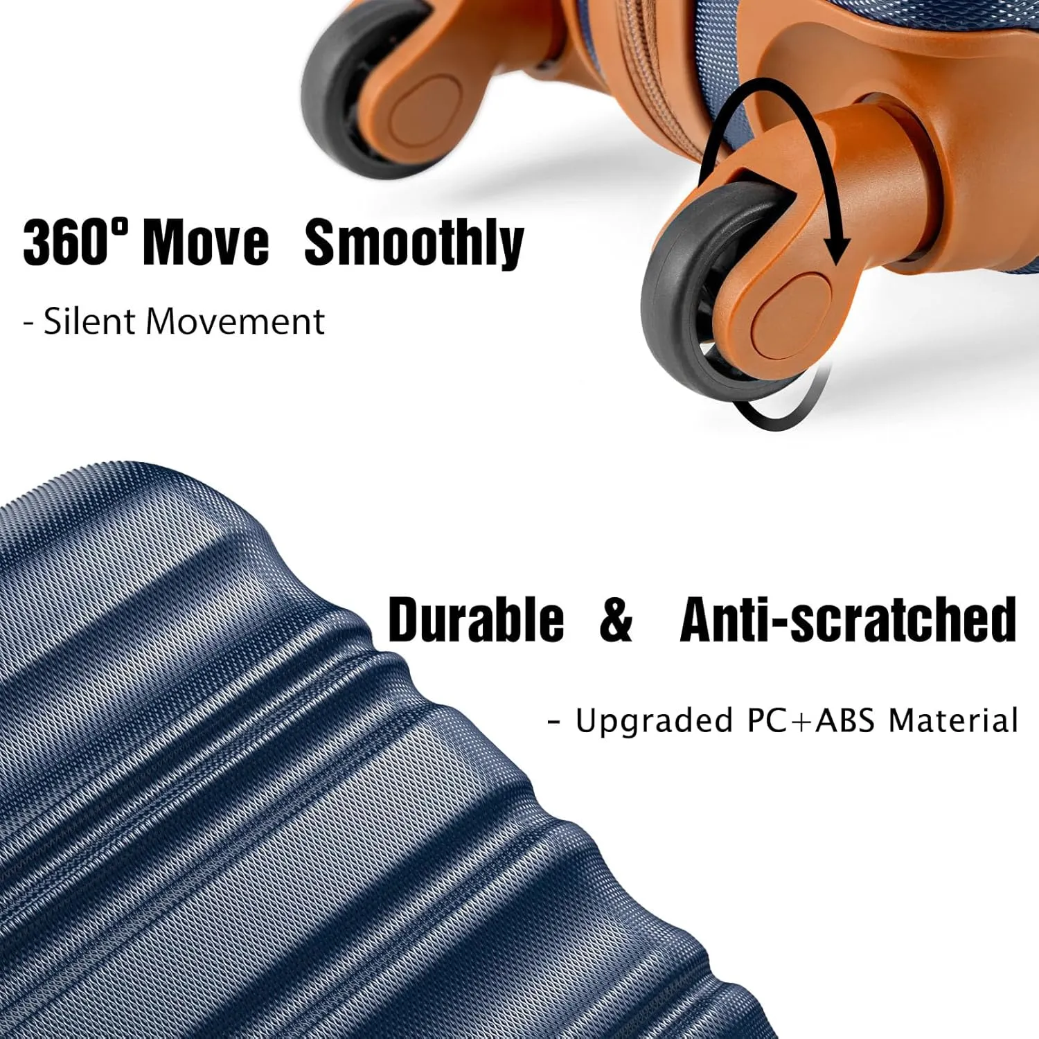 LONG VACATION 3 Piece Luggage Set 20 IN Carry on Suitcase ABS PC Hardshell Luggage with Spinner Wheels & YKK Zipper TSA Lock (20 INCH (BP/TB), NAVY)