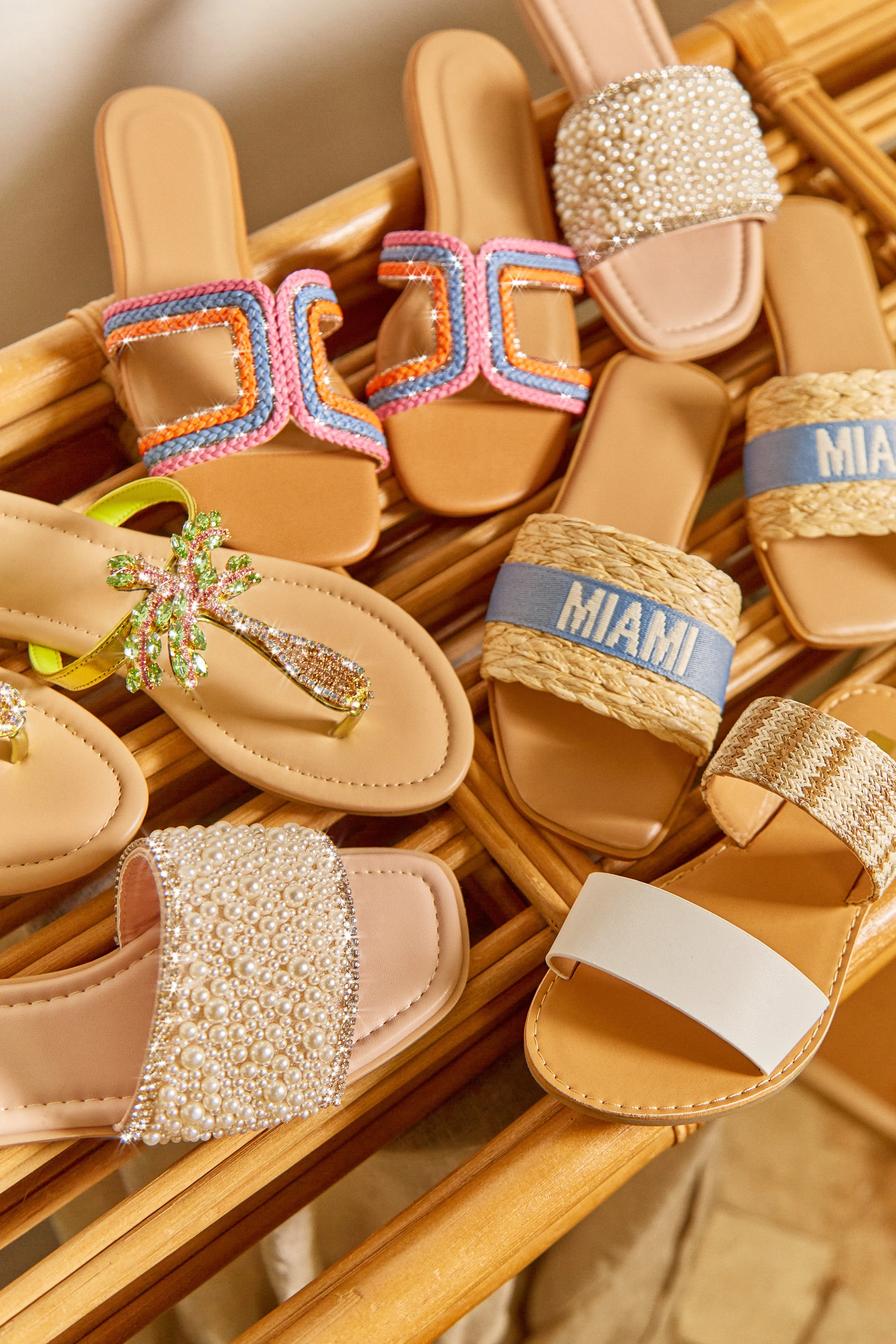Love Destination Faux Pearl Slip On Sandals - Nude