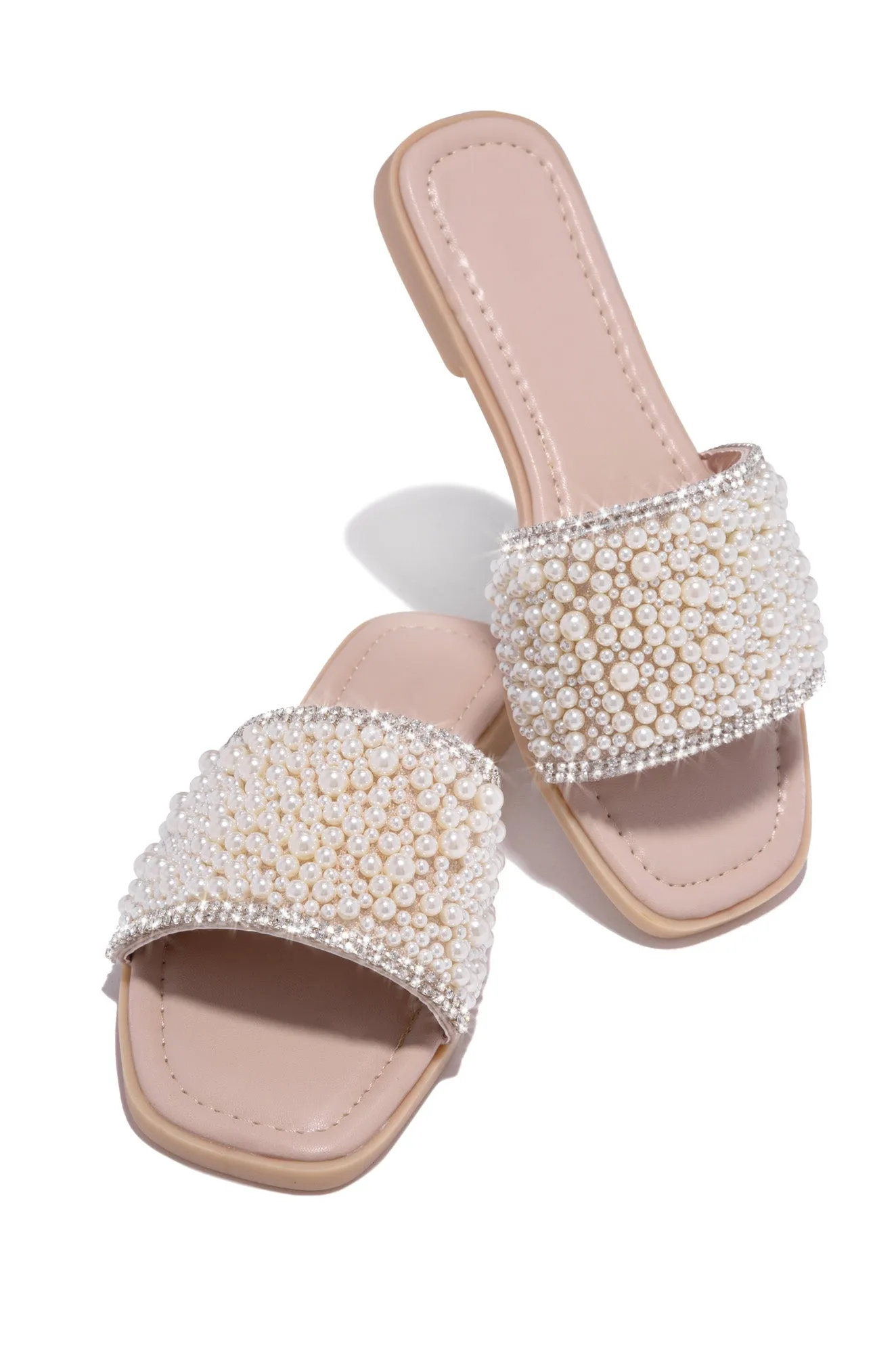 Love Destination Faux Pearl Slip On Sandals - Nude