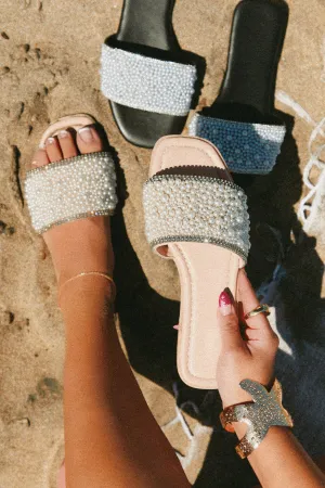Love Destination Faux Pearl Slip On Sandals - Nude