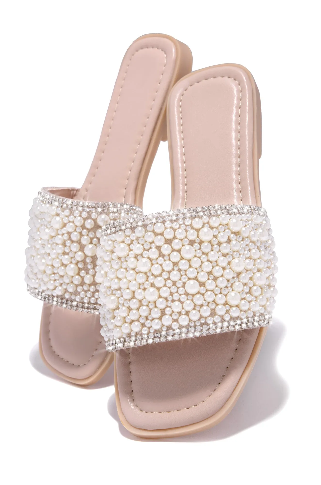 Love Destination Faux Pearl Slip On Sandals - Nude