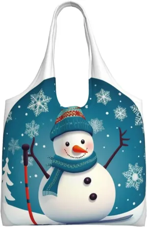 Lovely Christmas Cartoon Snowman Canvas Tote Bag Aesthetic Large Shoulder Bags Reusable Shopping Bags for Women Grocery Bag Purse