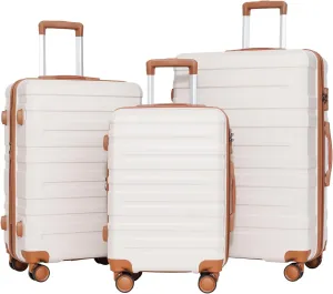 Luggage Sets 3 Piece,Carry-on Luggage with Wheels,Check in Luggage,28,24,20 Inch Luggage,Tsa Approved Lock,Hardshell Suitcase,Blue,Beige
