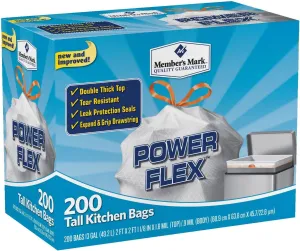 Member's Mark 13 gal Power Flex, Leak Protection, Tall Kitchen Simple Fit Drawstring Bags (Flex Power)