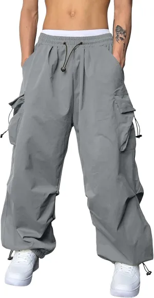 Men's Baggy Cargo Pants Casual Wide Leg Parachute Cargo Pants Loose Fit Palazzo Hip Hop Harem Trouser with Pockets