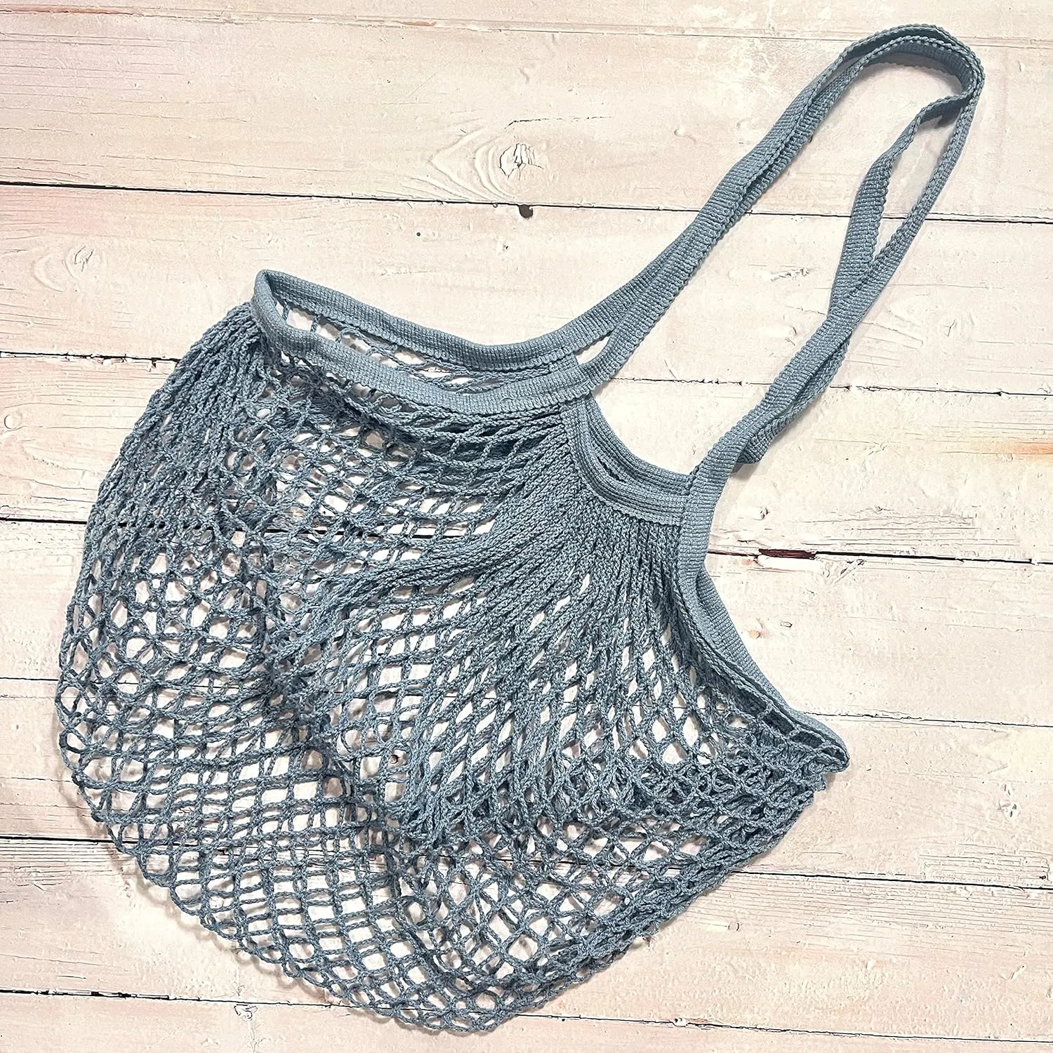 Mesh Net Bag with Long Shoulder Handle Bag Stretchable Reusable for Grocery Shopping Beach Toys Storage (Tibet Blue)